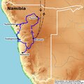 Landkarte von Namibia mit der Reiseroute